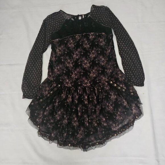 Free People Women's Midnight Garden Combo Sheer Long Sleeve Elsie Dress XS/TP - Picture 4 of 14